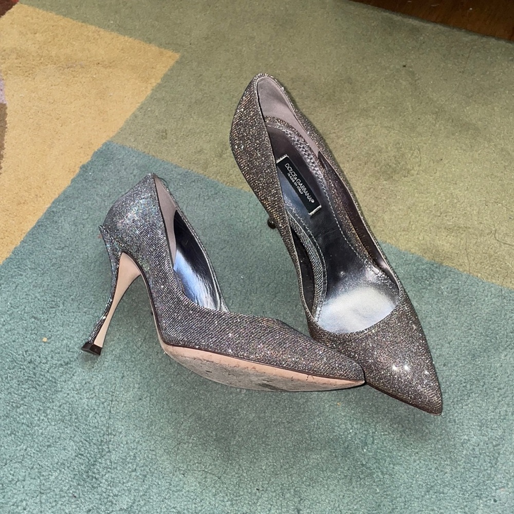 Dolce Gabbana sparkle pumps gold and silver fabric